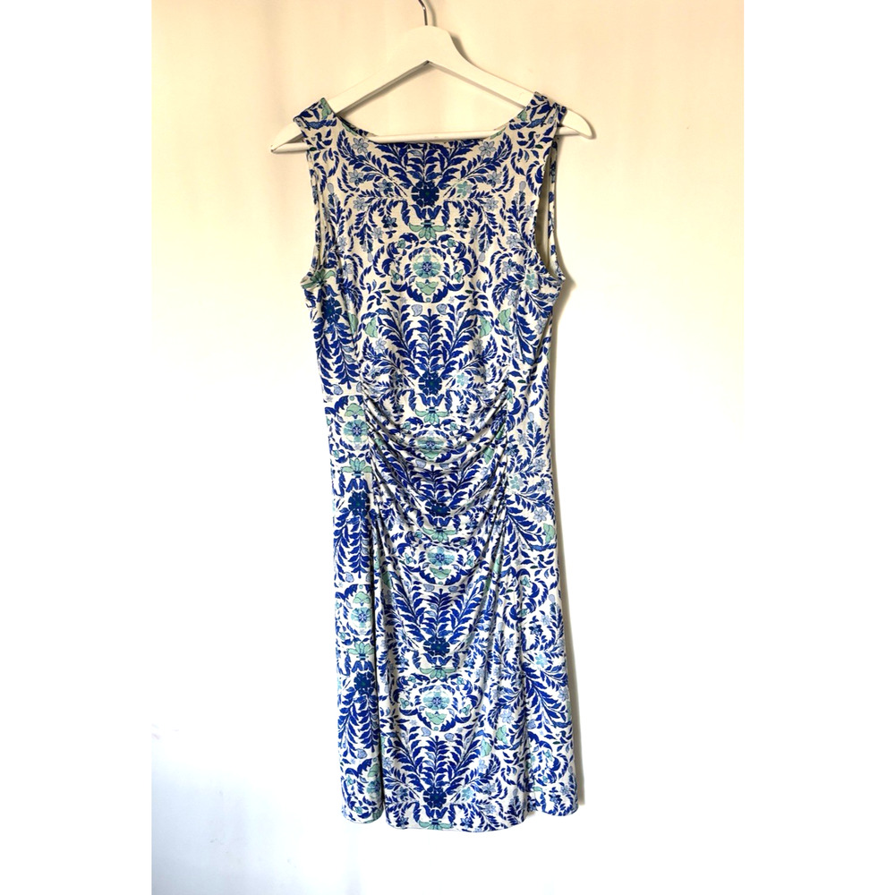 Tory Burch Dress Small Womens Bodycon Sleeveless Knee Blue Floral Stretch